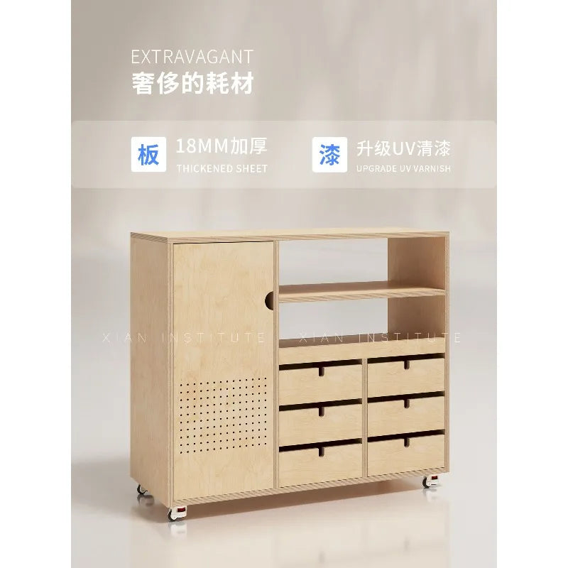 Log wind living room chest cabinet birch ocean board multi-functional locker movable combination cabinet