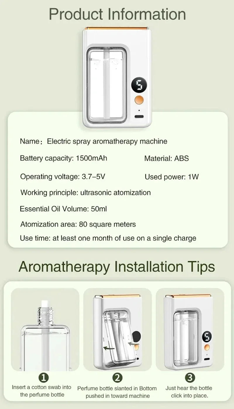 Aromatherapy Machine Essential Oil Humidifier Portable 5-speed Digital Display Automatic Aromatherapy Spray Deodorize Purify Air