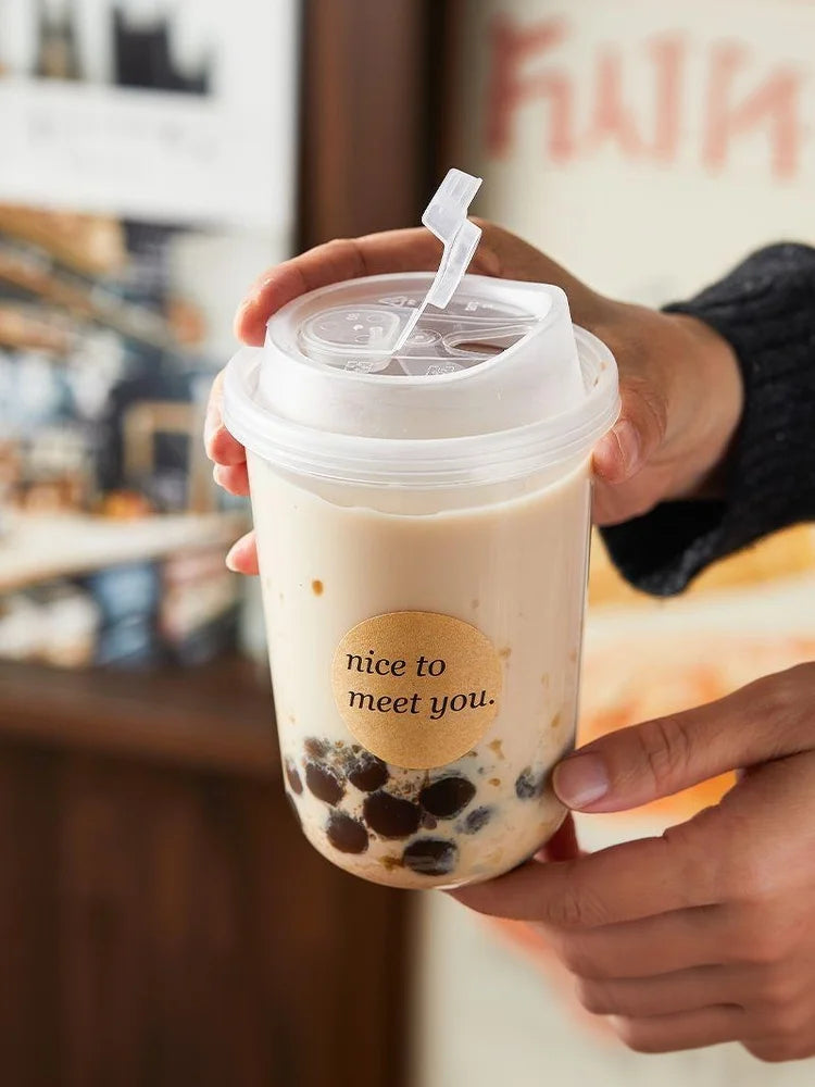 10pcs Transparent Coffee Cups With Lids U-shaped Disposable Cups For Hot Drink Milk Tea Takeaway Beverage Cups B.H