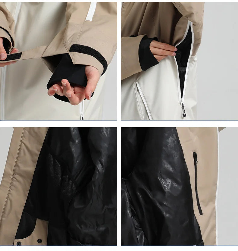 Gsou Snow Unisex Color-Block Ski Jacket Waterproof Snowboard Coat Breathable Loose Fit Women Men Professional Ski Wear