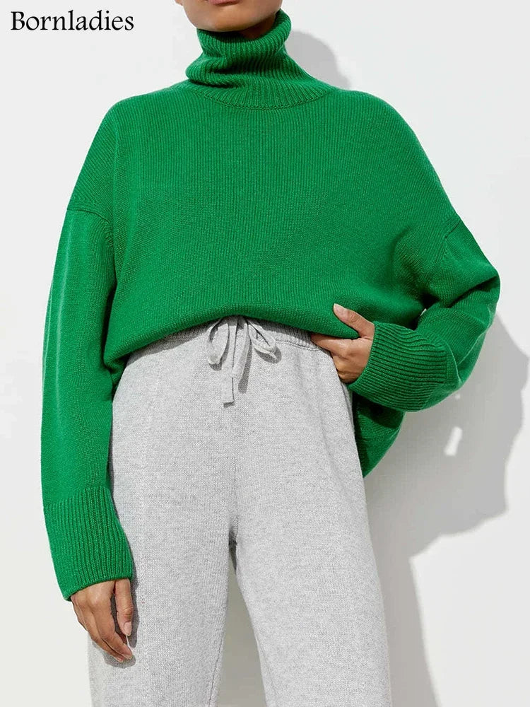 Bornladies Women Turtleneck Sweater CHIC Autumn Winter Thick Warm Pullover Top Oversized Casual Loose Knitted Jumper Female Pull