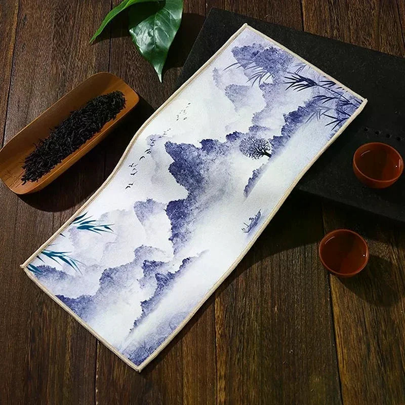 30*18cm High-end Tea Towel With Retro Style And Colorful Painting, Special Tea-drinking Cloth, Premium Tea Set