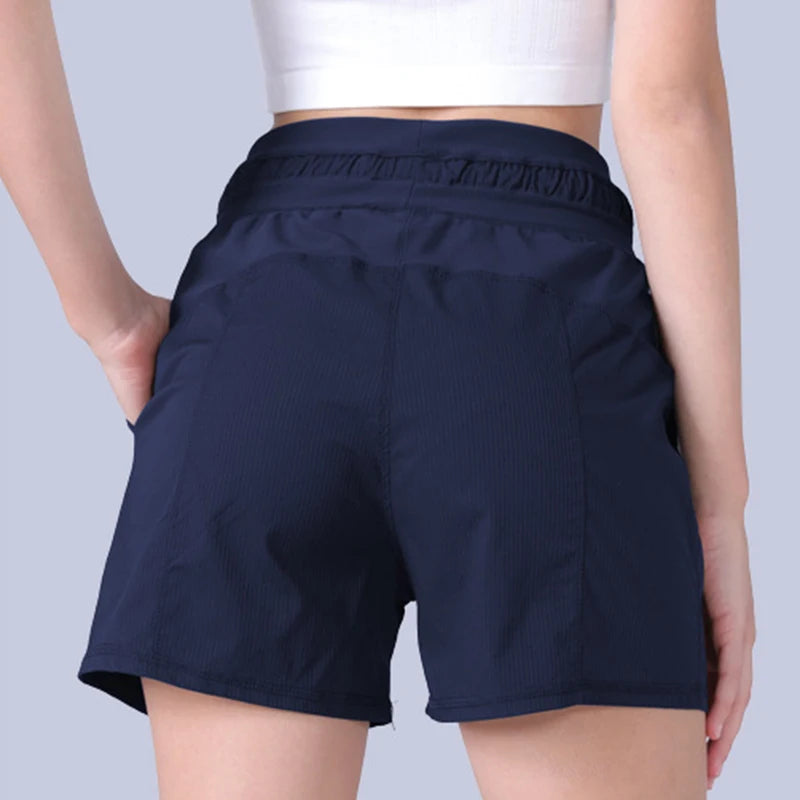Women Casual Straight Sporty Shorts Summer Outwear Quick Dry Loose Short Pants All-Match Solid High Waist Drawstring Yoga Shorts