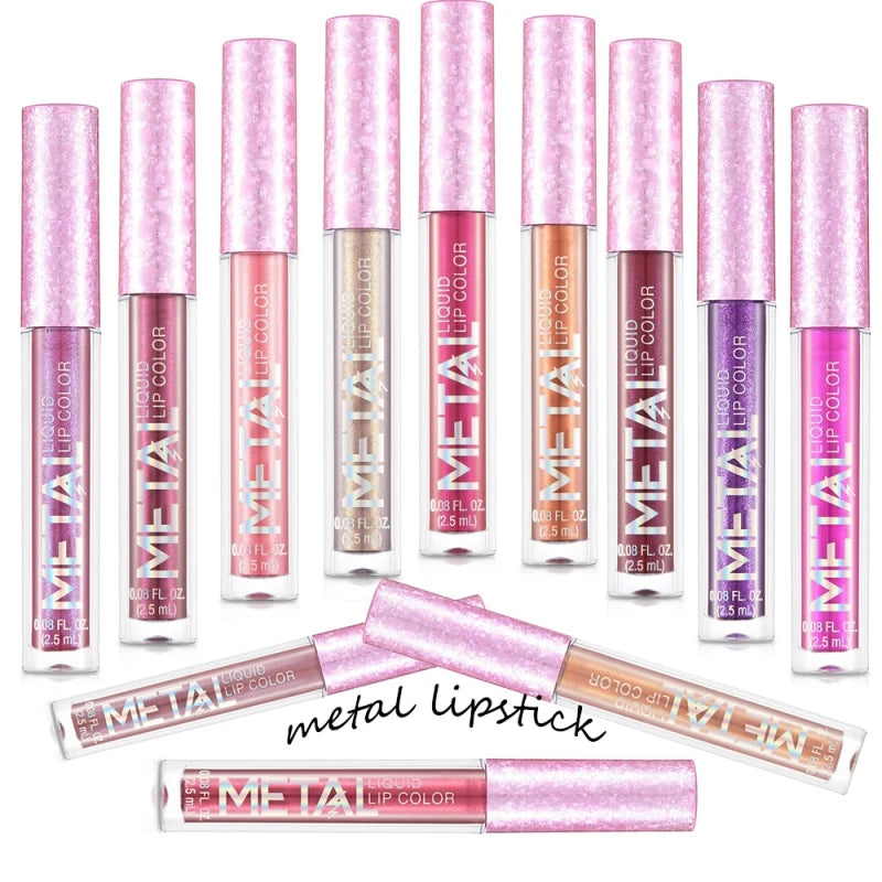 Glitter Metallic Lip Gloss Waterproof Matte Shiny Liquid Lipstick Shimmer Lip Tint Lasting Non-stick Cup Lips Makeup Cosmetics