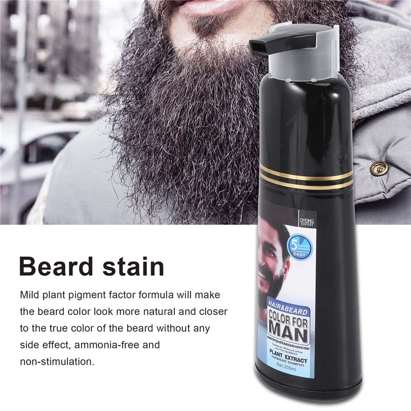 EIEI Permanent Beard Dye Shampoo for Men Beard Dying Removal White Grey Beard Hair Men Beard Shampoo 200ML