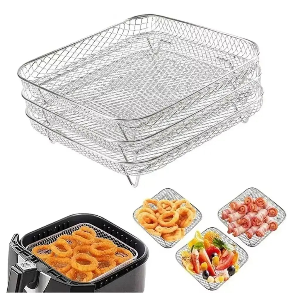 New Durable Stackable Air Fryer Rack Non-Stick Stainless Steel Grilling Rack Grill Basket Kitchen Gadgets