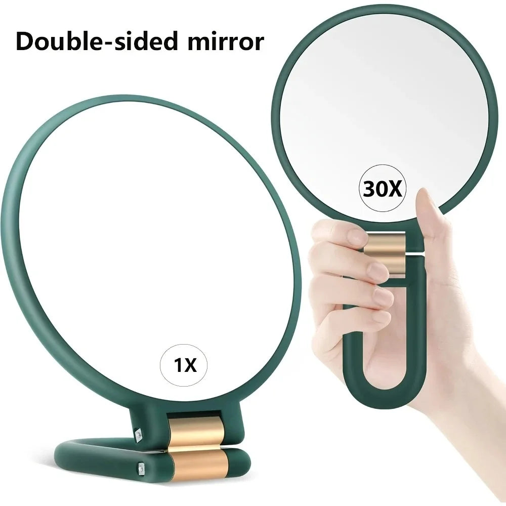 30X Magnifying Handheld Mirror Double Sided Foldable Travel Makeup Mirror Adjustable Rotation Pedestal Hand/Hanging VanityMirror