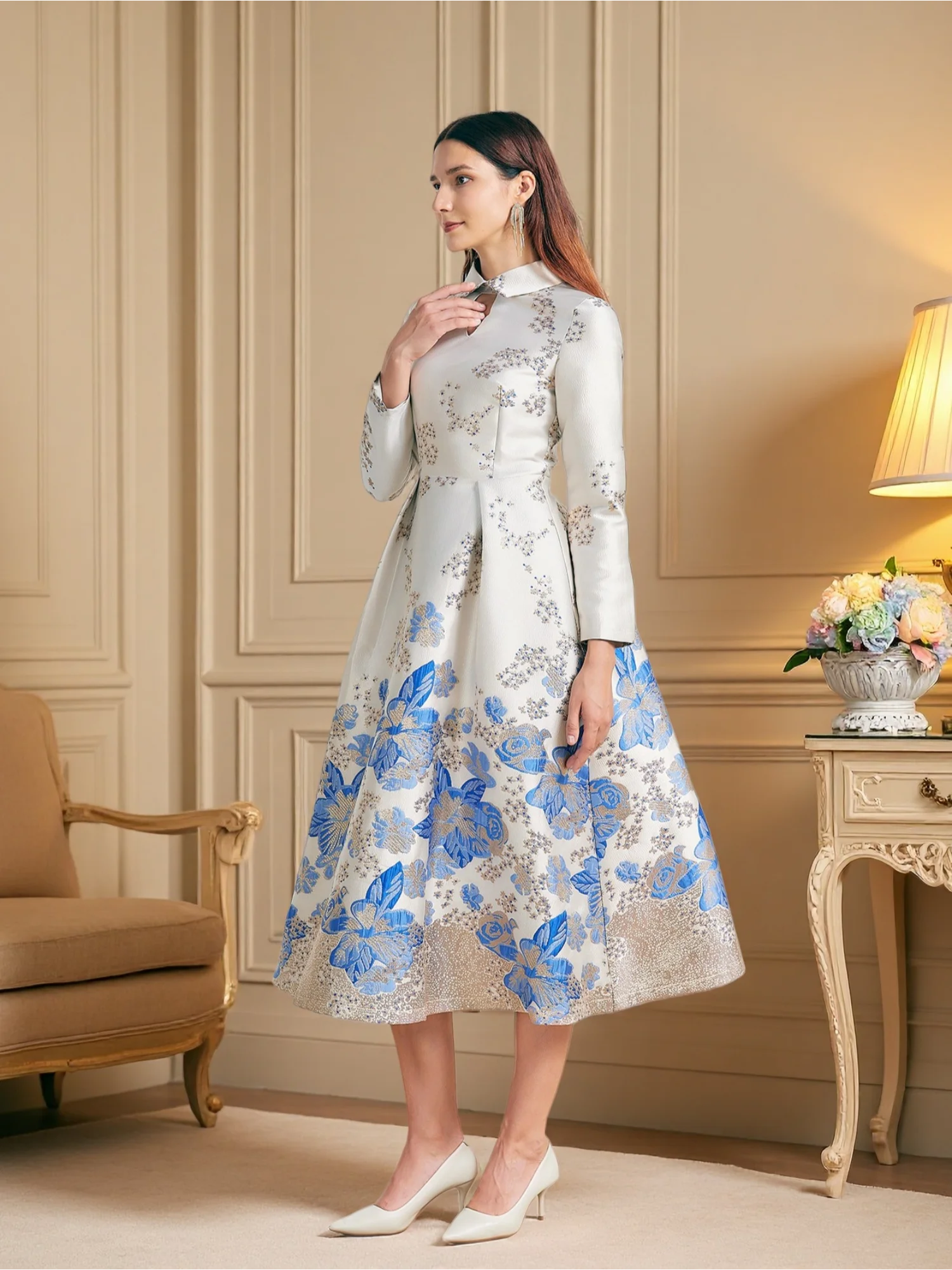 DEVCHATA Women Luxury Long Maxi Jacquard Dresses Flower Party Prom Gown Fashion New Arrival Evening Vestido
