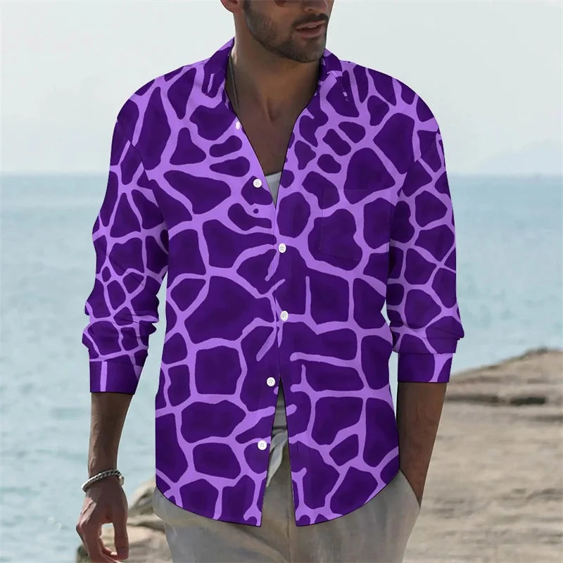 Men's shirt giraffe printed animal shirt autumn casual shirt men's cool shirt long sleeved pattern fun top size XS-6XL