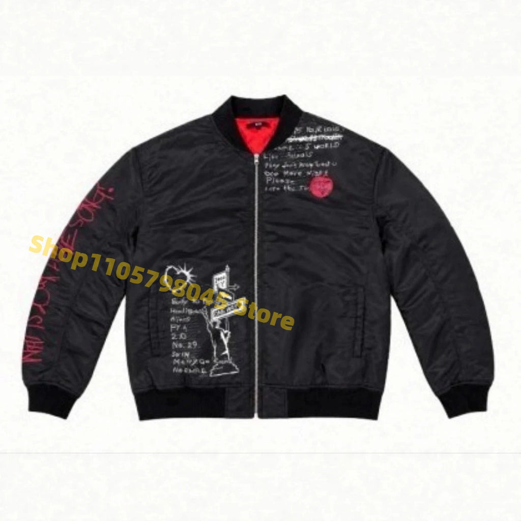 Fan Support ARIRANG 2026 Baseball Jacket Graffiti Printed Zip‑Up Bomber Coat Casual Street Outerwear for Daily Wear