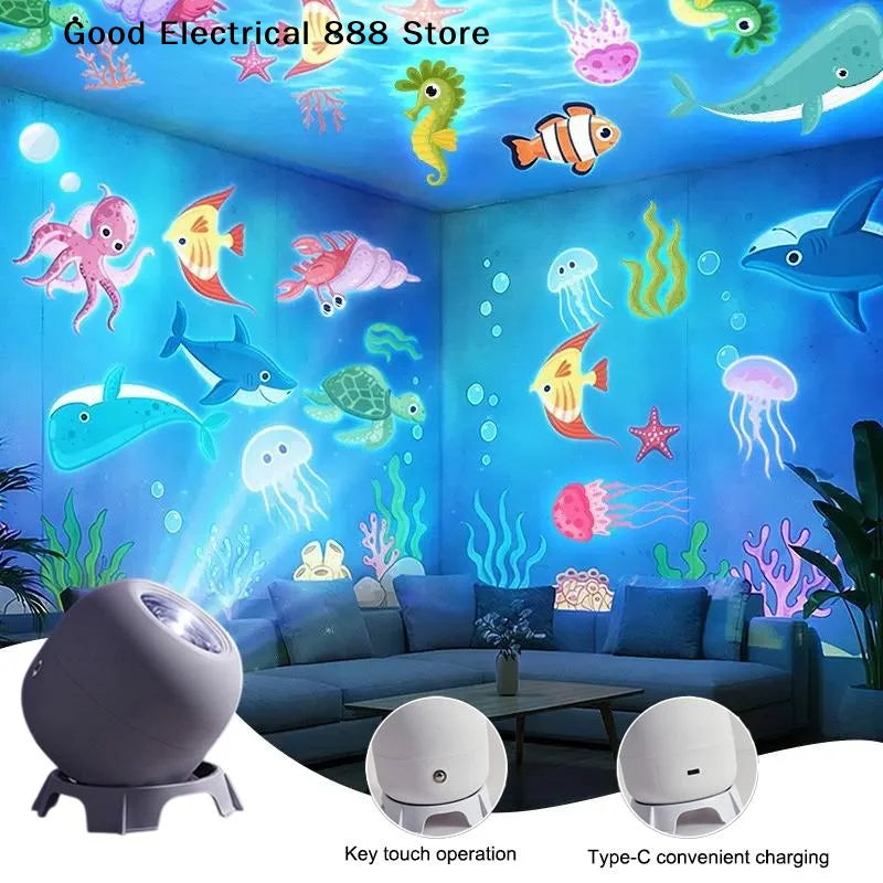 LED Ocean Projector Light, 360° Rotating Dynamic Night Light, USB Powered Ambient Lamp, Decorative Lighting for Game,Living Room