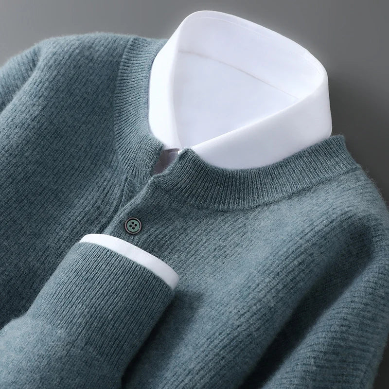 MVLYFLRT Men's 100% Merino Wool Round Neck Pullover Sweater Casual Thick Knit Autumn Winter Warm Cashmere Feel Sweater