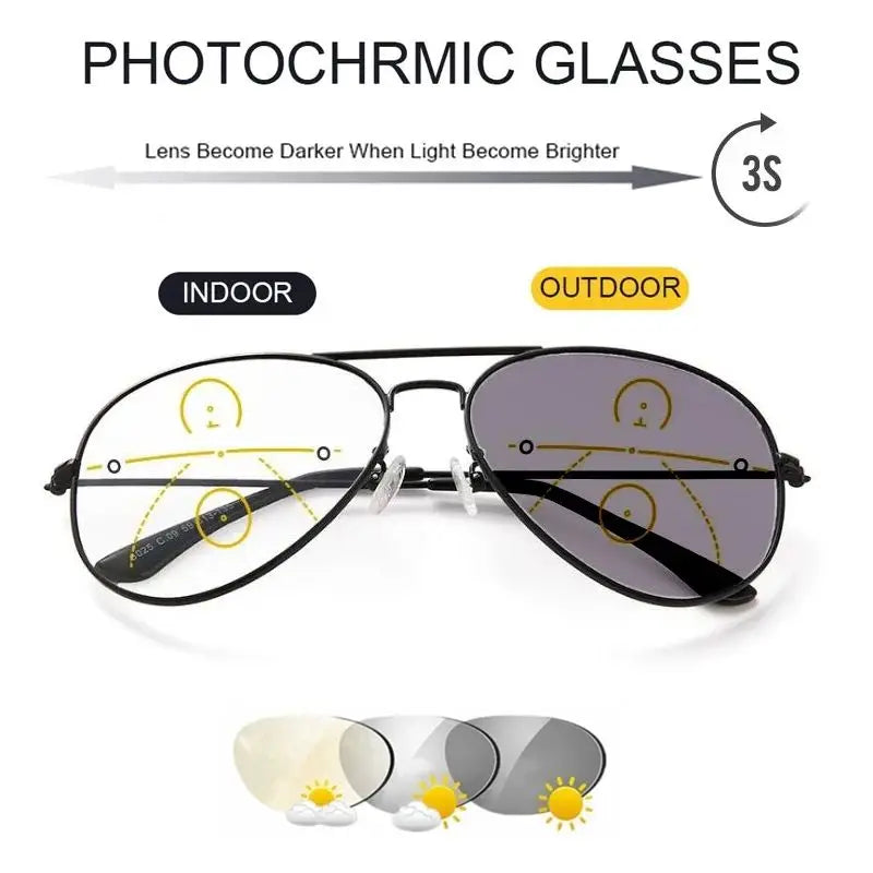 UV Sun Photochromic Progressive Reading Glasses for Women Men Multifocal Anti-Blue Light Outdoor Shade The Sun Hyperopia Eyeglas