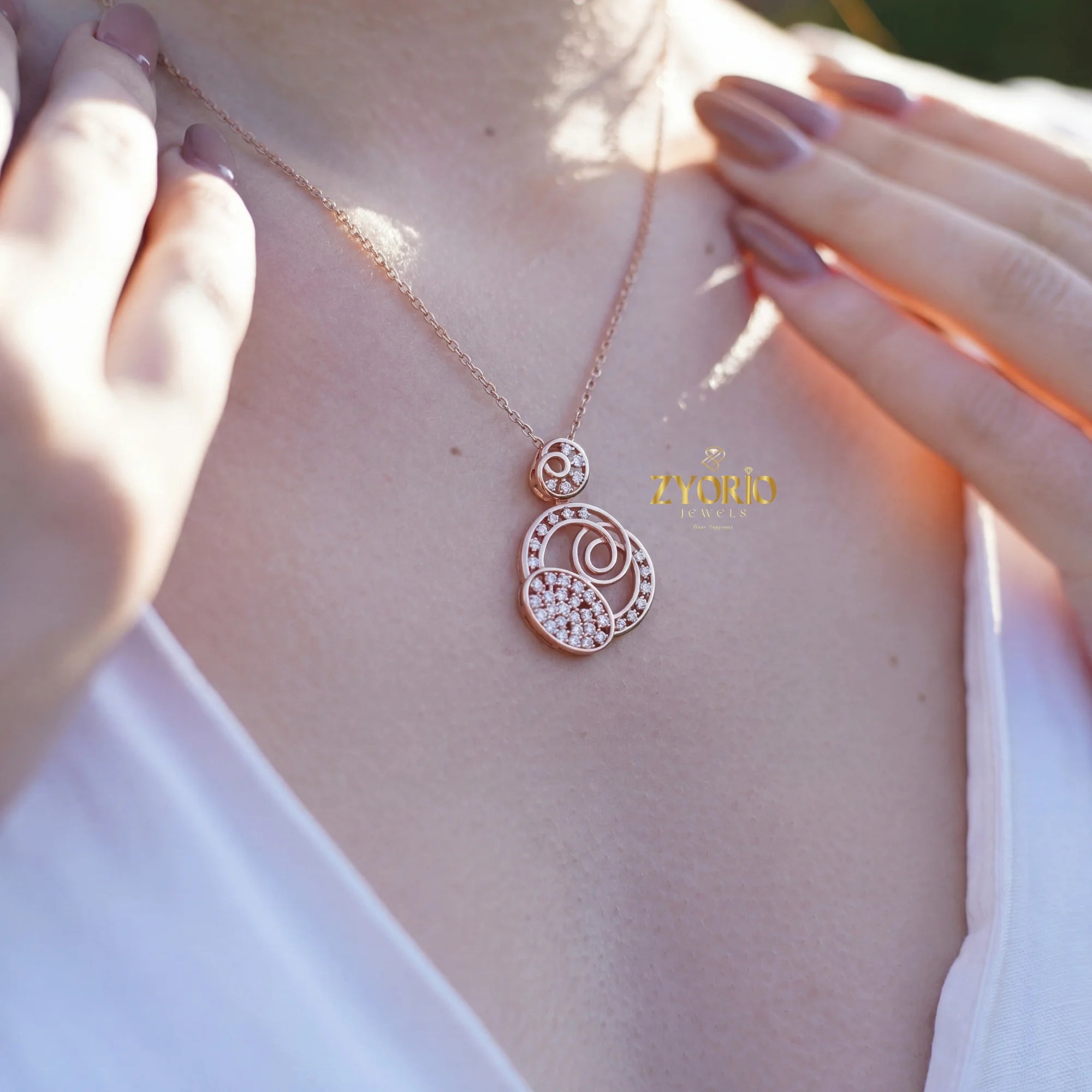 Modern Luxury Women's Triple Circle Diamond Pendant in Gold with Sparkling Diamonds for Wedding Anniversary & Party