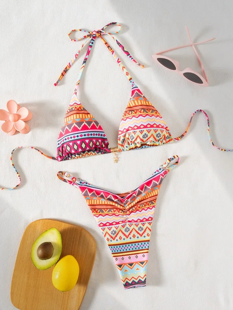 Retro Polka Dot Bikini Set Women Swimsuit Female Swimwear Micro Thong Bikinis Brazilian Halter Beach Wear Lace Up Bathing Suit