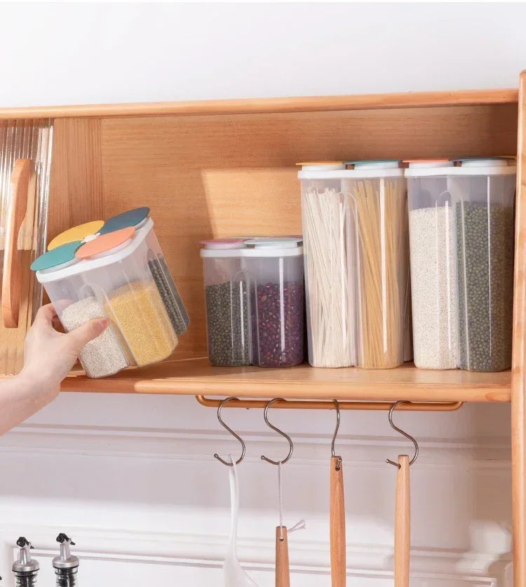 4 Grids Cereals Sealed Jar Kitchen Cereals Storage Box Plastic Food Container Moisture-proof Grain Tank Spaghetti Keep Fresh Box