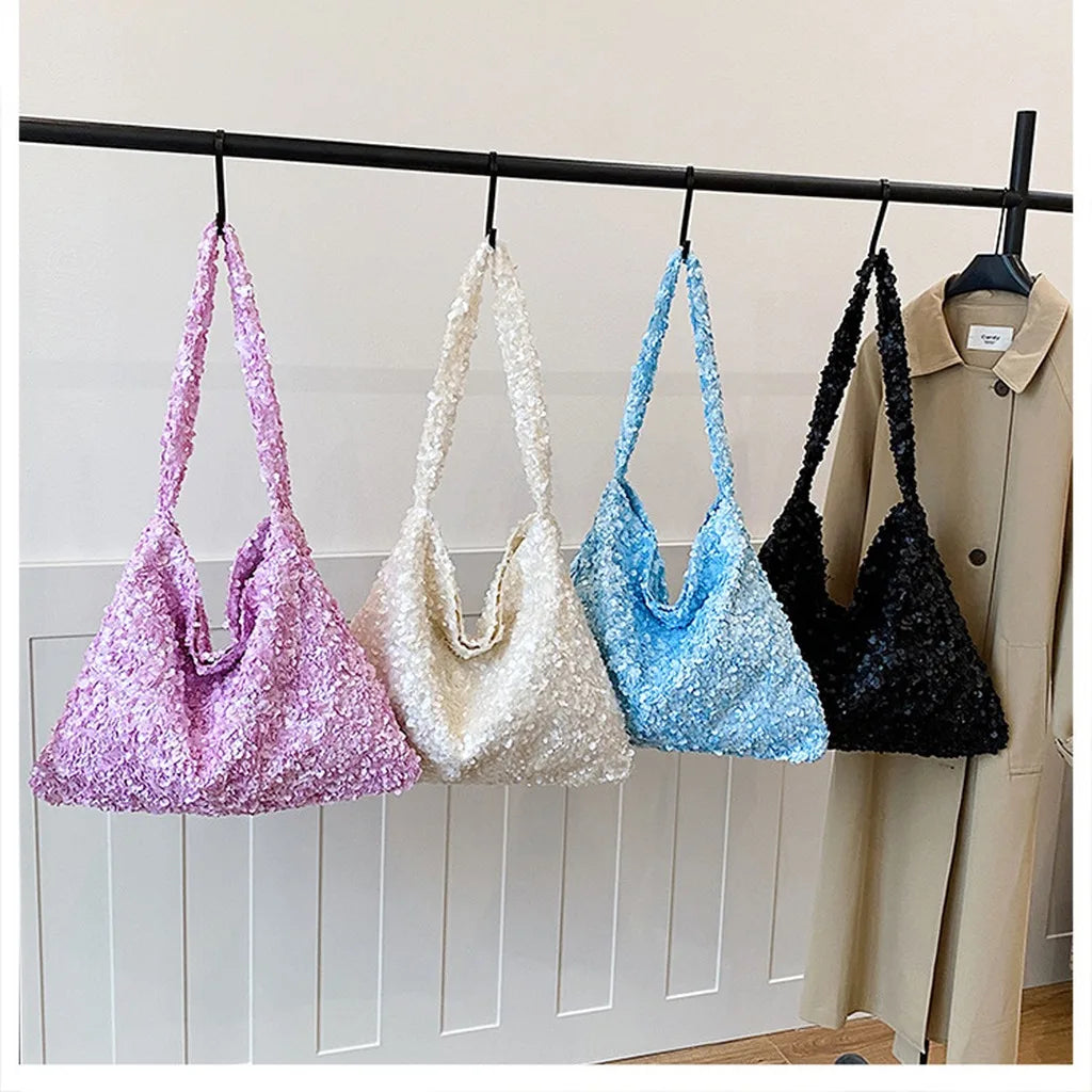 Women'S Sequined Tote Bag Medium-Soft Shoulder Tote Bag Large Capacity Tote Casual For Shopping Meeting Date