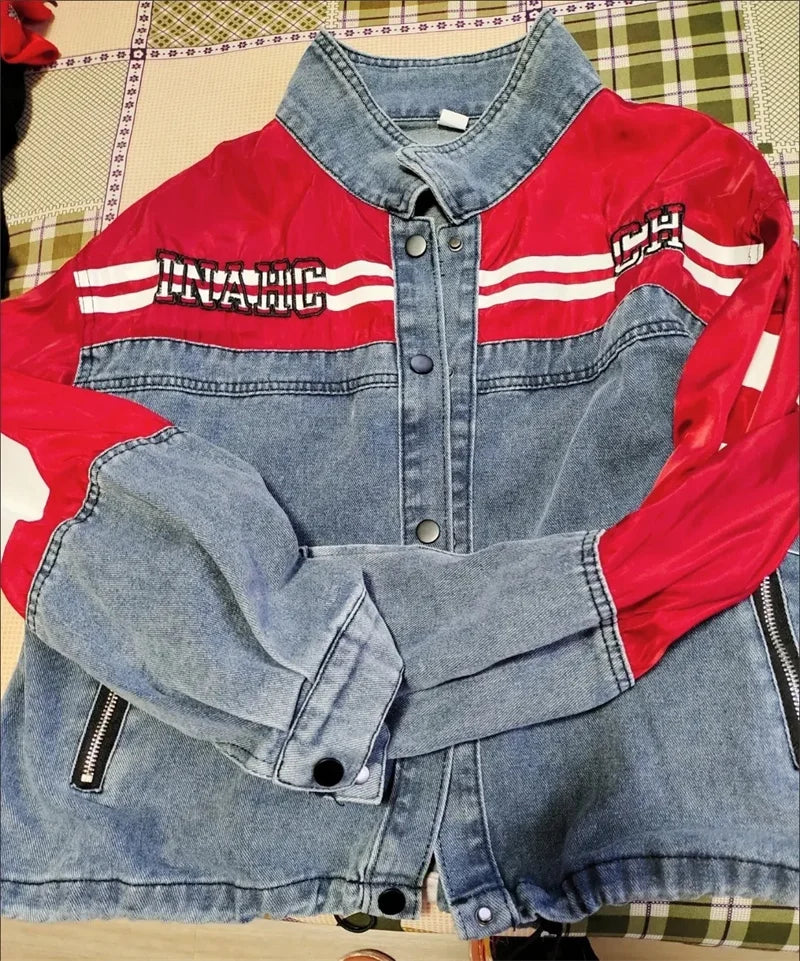 Denim Jacket Women's 2025Spring Autumn New European Fashion Cowboy Coat Female Trend Contrast Jeans Outwear Design Sense Outcoat