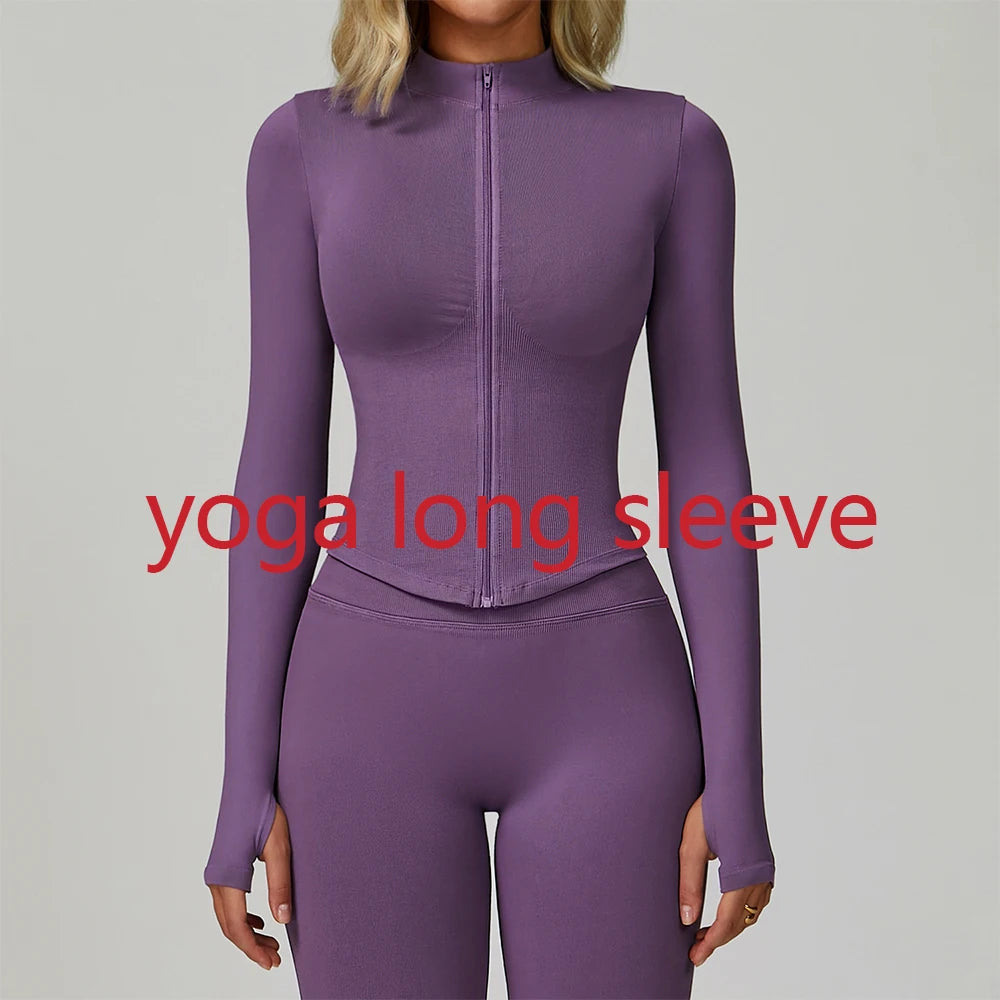 Zipper Yoga Shirts For Women Long Sleeve Seamless Fitness Running Gym Jacket Workout Dry Fit Breathable High Elastic Sports Top