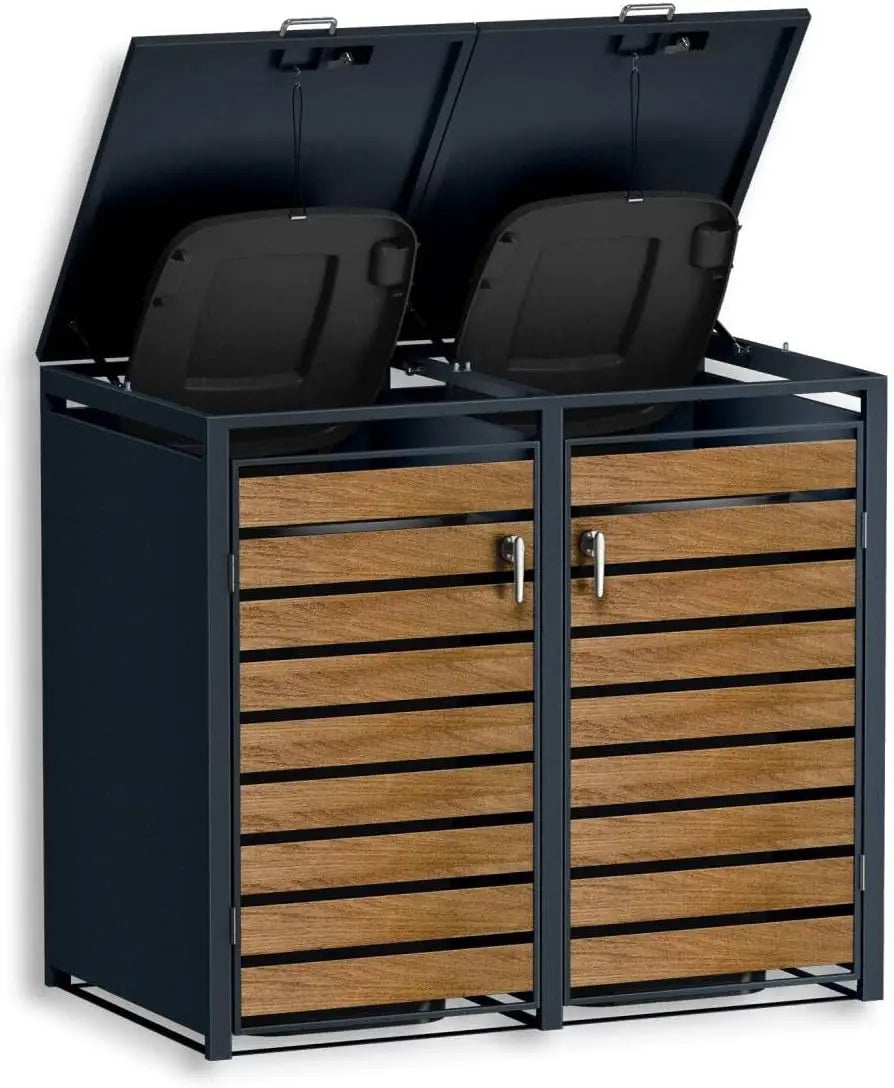 Waste Bin Cover Steel Garden Trash Bin Garbage Can House Garbage Can Cladding Storage Box Wheelie Bin Hideaway