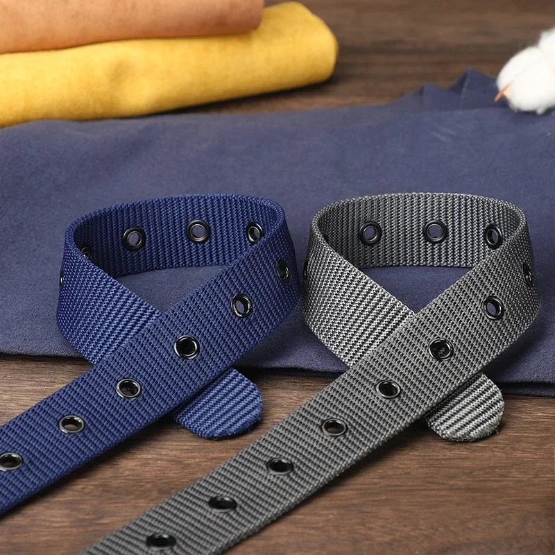 Men's Belt Porous Canvas Pin Buckle Leather Belt Outdoor Sports Belt Women's Trendy Eyelet Belt with Jeans Belt for Men Women