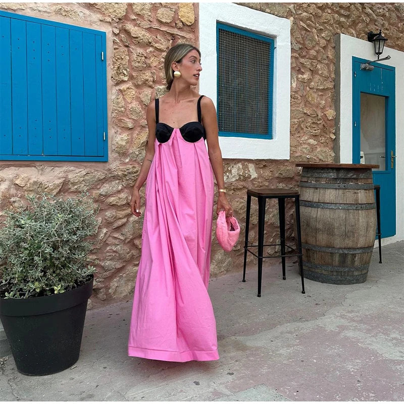  Women Sexy Color Blocking Halter Maxi Dresses Elegant Backless Off shoulder Sleeveless Slim Gowns 2026 New Lady Party Vestidos