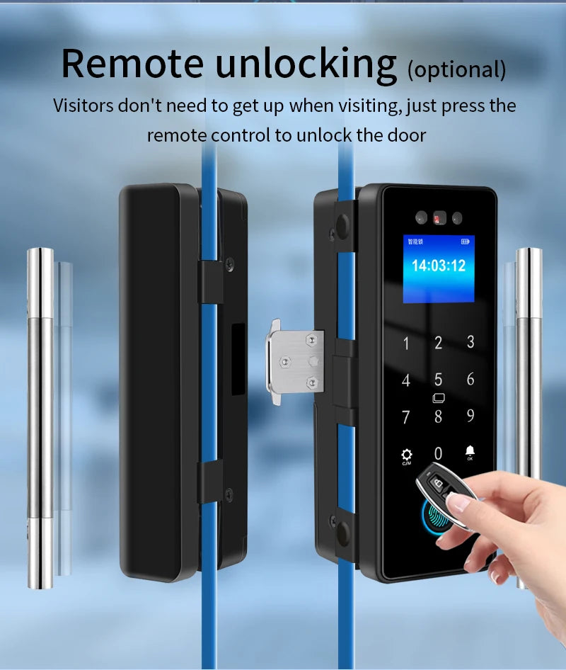 3D Face Tuya Wifi Electronic Smart Glass Door Lock With Biometric Fingerprint/RFID Card /Password Unlock/USB Emergency Charge