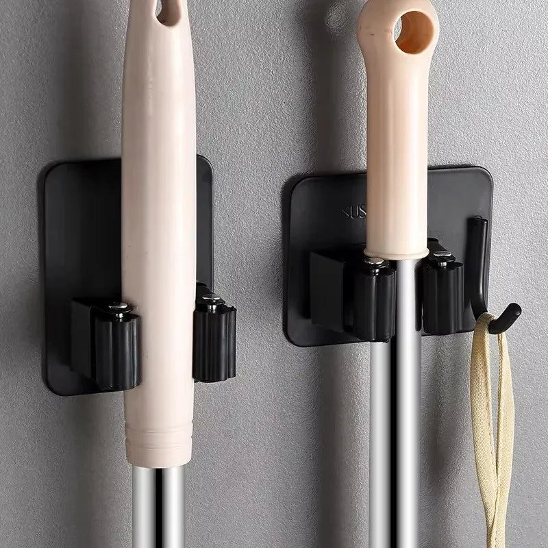 304 Stainless Steel Mop Clip Holder Bathroom Punch-free Mop Broom Brush Hanging Rack Strong Sticky Hook Wall Organizer Shelf