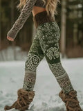 2026 Women's Green Forest Graphics Leggings Outdoor Elastic Waist Trousers Polyester Spandex Stretch Control Streetwear