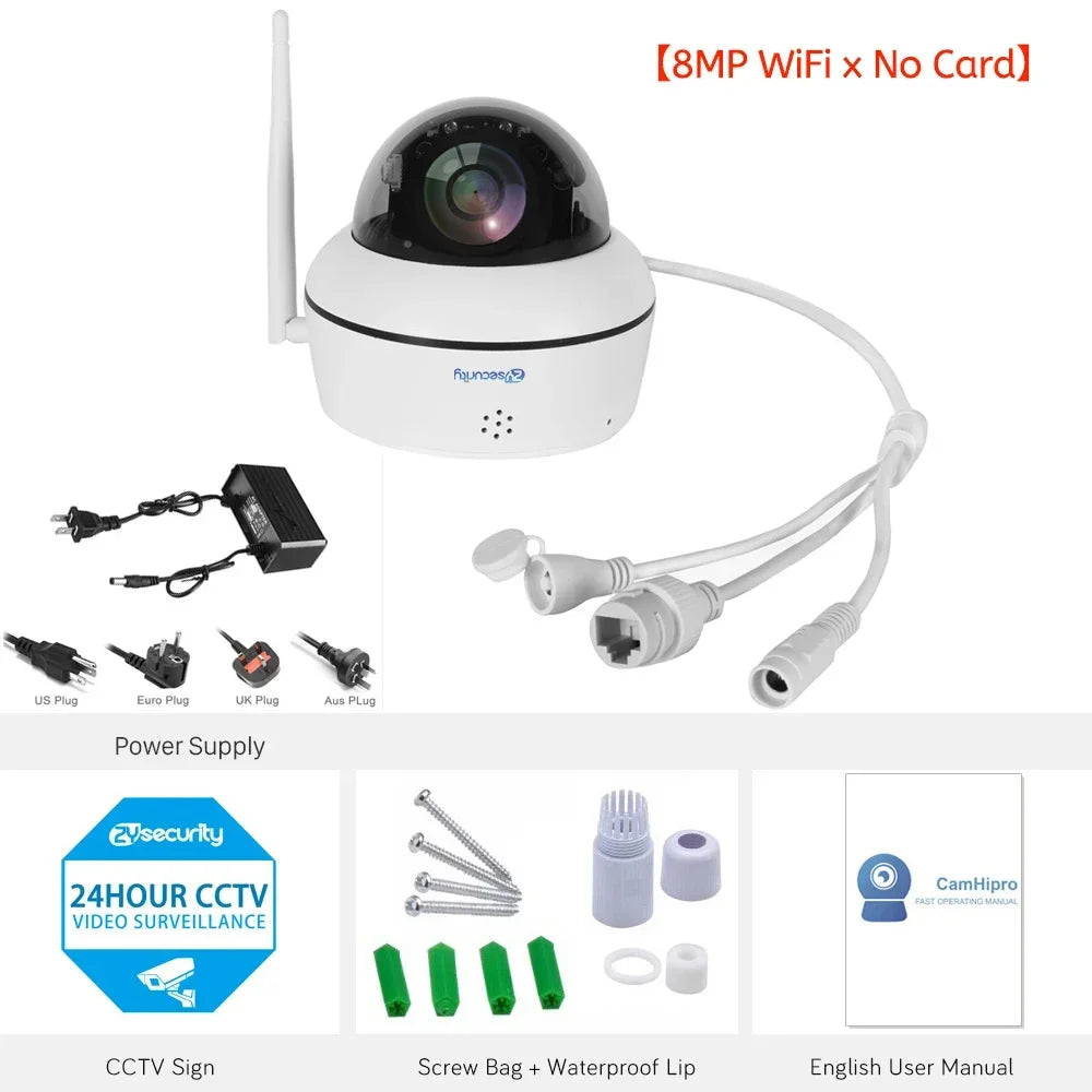 4K 8MP PoE Dome Security Camera Outdoor Human/Vehicle Detect Auto Tracking PTZ Indoor 2-way Audio Wireless IP Cameras Camhipro
