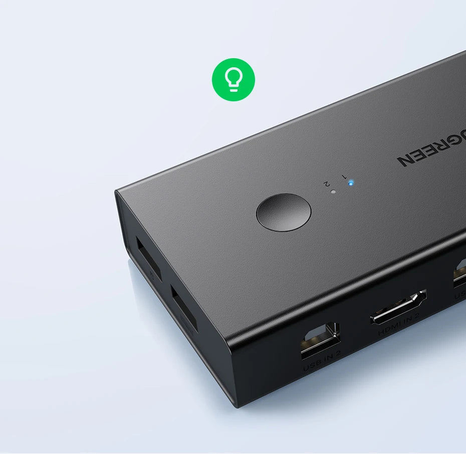 UGREEN HDMI-compatible KVM Switch 4K@60Hz USB 2.0 Switcher  for Printer Monitor Mouse 2 PCs Sharing 1 Device with HDMI Cables