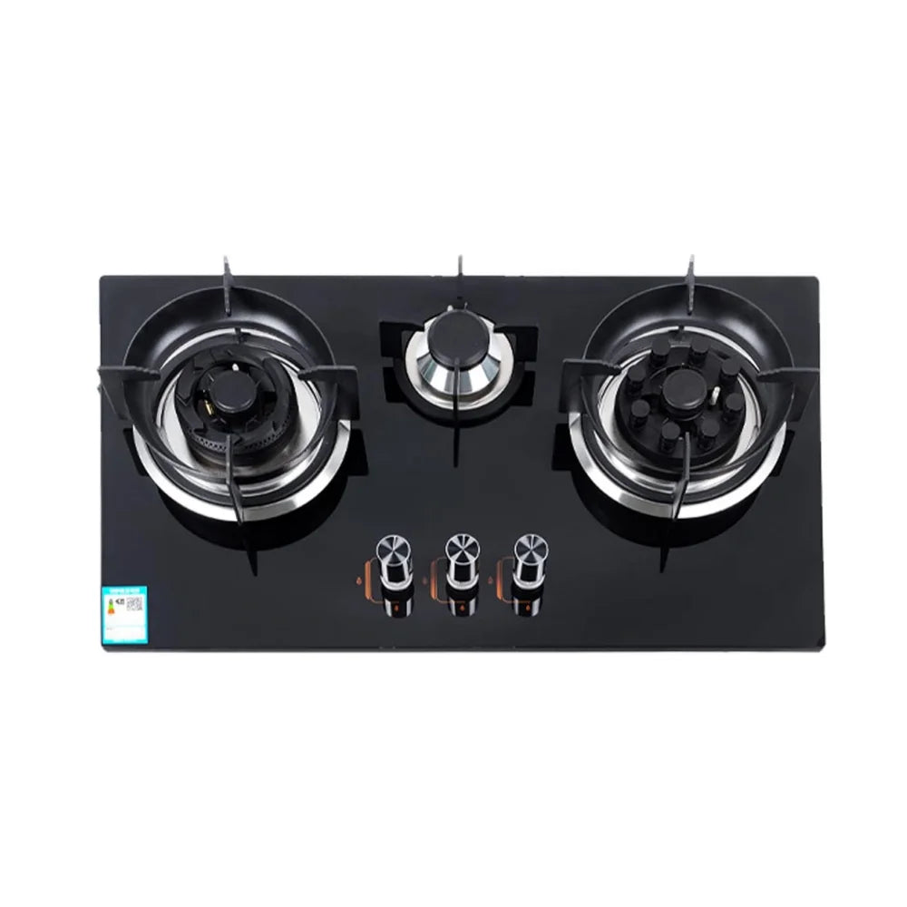 Happy Home 3-Burner Table Gas Cooktop Built-In Smart Tempered Glass Gas Stove for Household