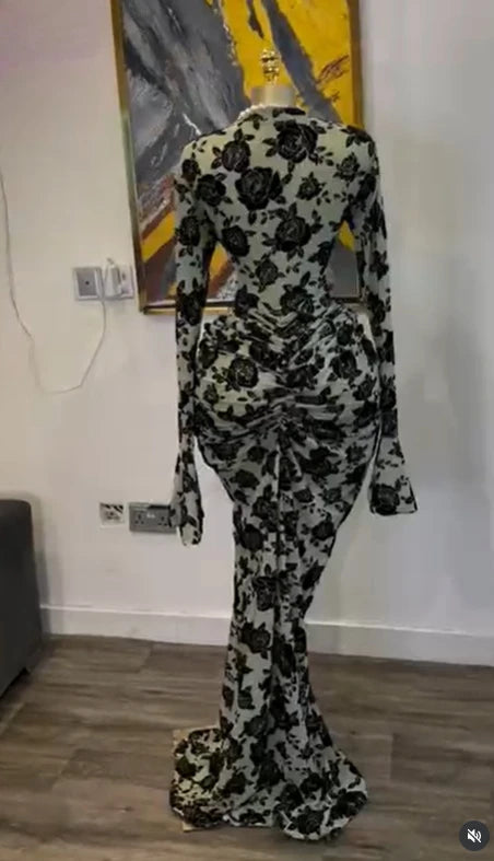 CM.YAYA 2025 Fall Women Long Sleeve Stacked Mesh See Though with Lining Bodycon Long Dress Evening Birthday Sexy Party Dresses