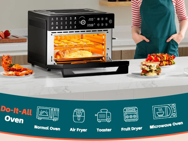 30L Electric Touch Screen Air Fryer Oven Stainless Steel Multifunctional Countertop Convection Dutch Household Chicken Pizza