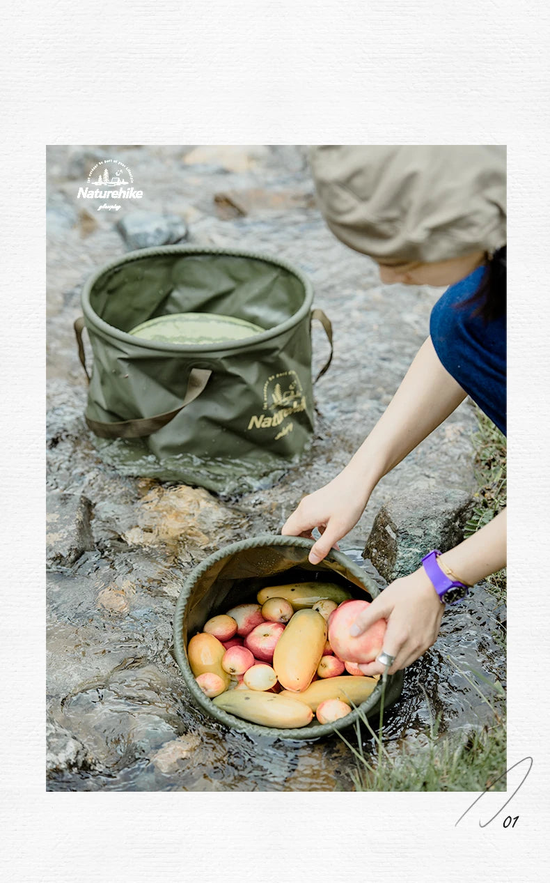 Naturehike Outdoor Camping Portable Waterproof Foldable Round Bucket Travel Wash Basin Camping Gear Multitool