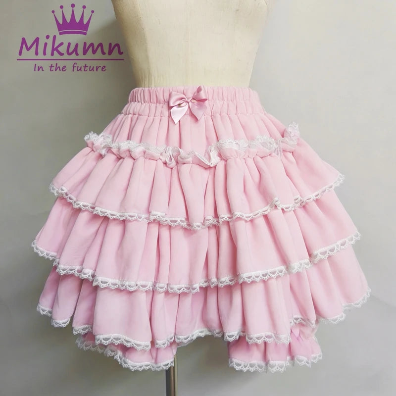 Harajuku Y2k Sweet Pink White Pumpkin Pants Lolita Autumn Winter JK Plush Shorts Japanese Kawaii Ruffles Lantern Shorts