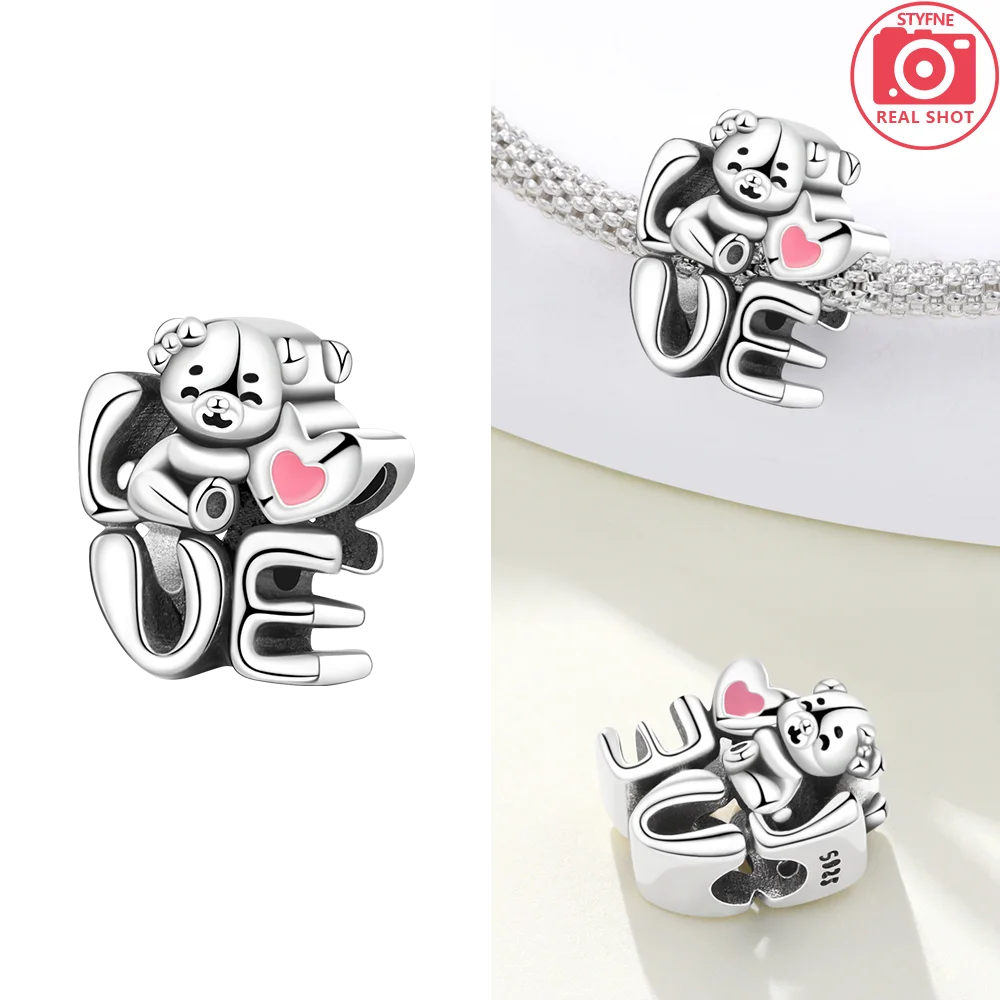 925 Sterling Silver Pink Zircon Love Beads Charms Fit Bracelet Women Jewelry Diy Anniversary Gift Delicate Accessories Bag Charm