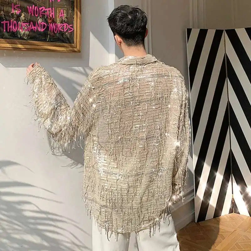 IEFB Spring Summer Men's Shirt Long Sleeve New Irregular Sequin Tassel Shirts Niche Streetwear Korean Style Male Top Tide 9Y7232