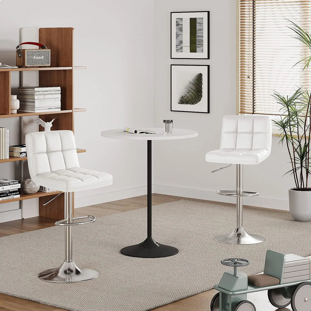 Furmax Set of 2 Modern PU Leather Swivel Adjustable Hydraulic Bar Stools White
