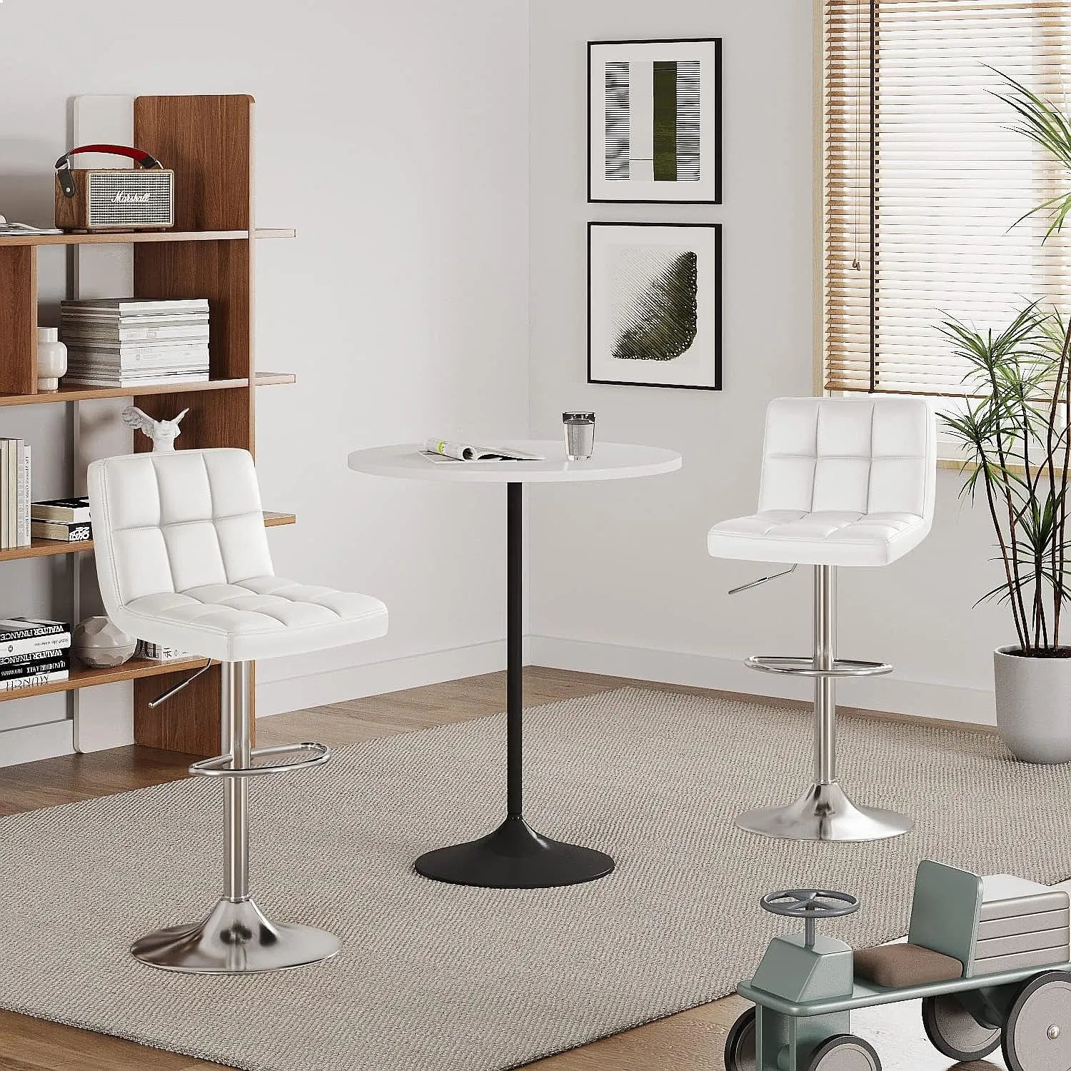 Furmax Set of 2 Modern PU Leather Swivel Adjustable Hydraulic Bar Stools White