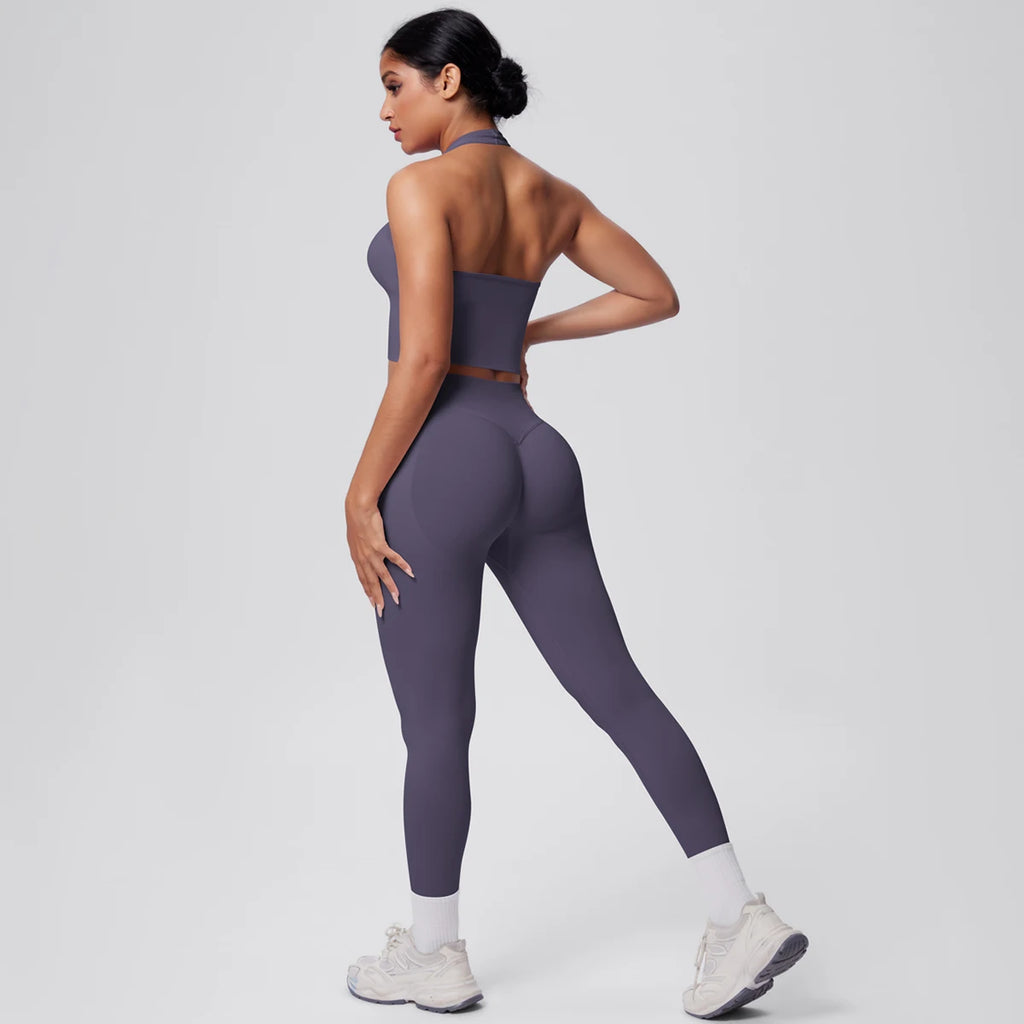 Rooftrellen 2PCS/set Women Gym Sports Yoga Set Breathable Shockproof Workout Top Backless Bra Push Up Fitness Pants Yoga Set