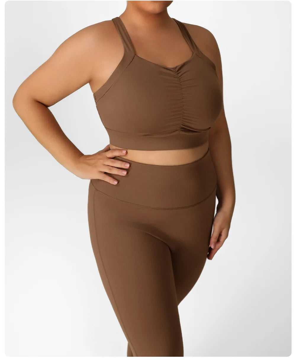 Plus Size Women Yoga 2 Piece Set Y Back Sports Bra High Waist Scrunch Butt Leggings Gym Set Fitness Workout Activewear Outfit