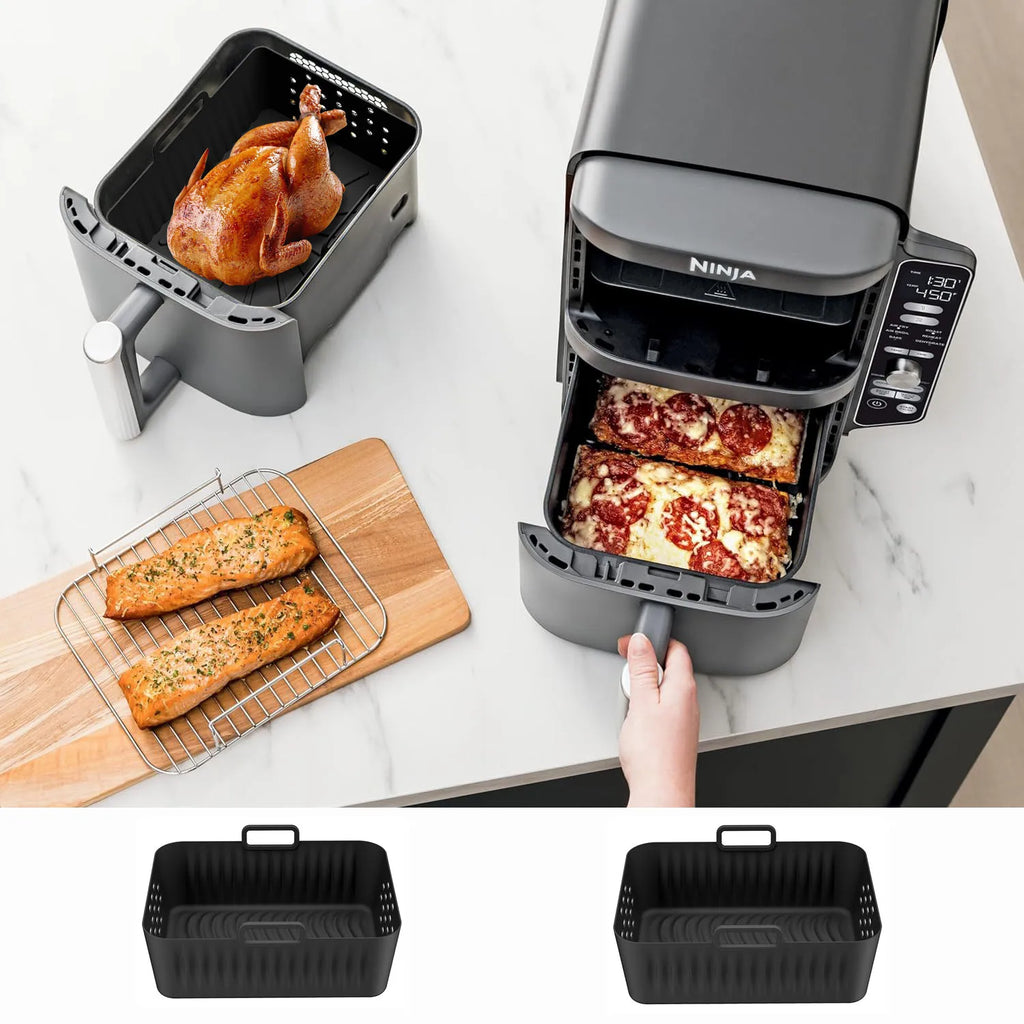 2pcs Rectangle Silicone Air Fryer Liner for Ninja SL400UK/SL401 Reusable Air Fryer Baking Tray Basket