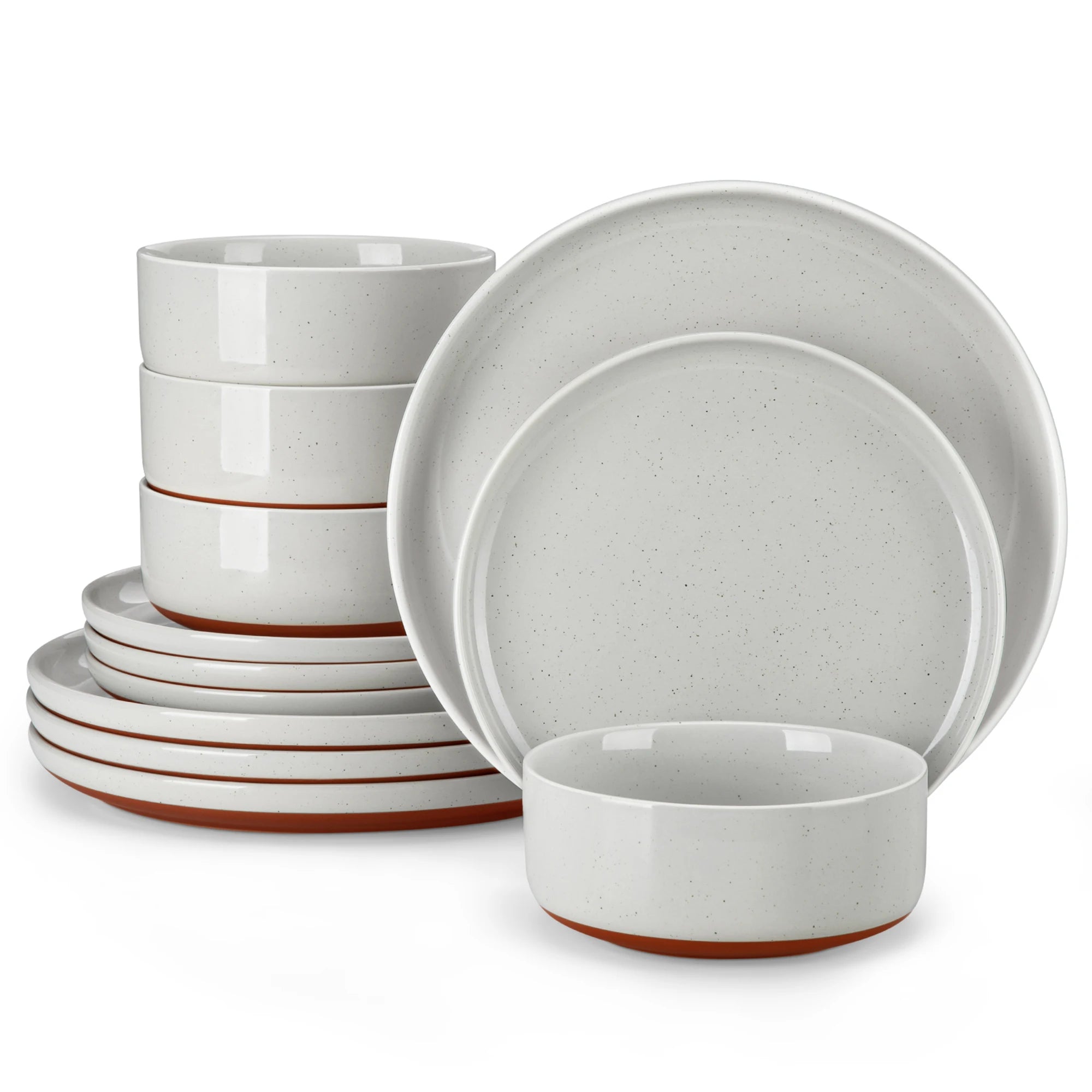 MALACASA TARA 12/24 Pcs Dinnerware Set Curved Edge Sesame Glaze Stoneware Plates Set With 4/6pcs Dinner Plate/Dessert/Bowl