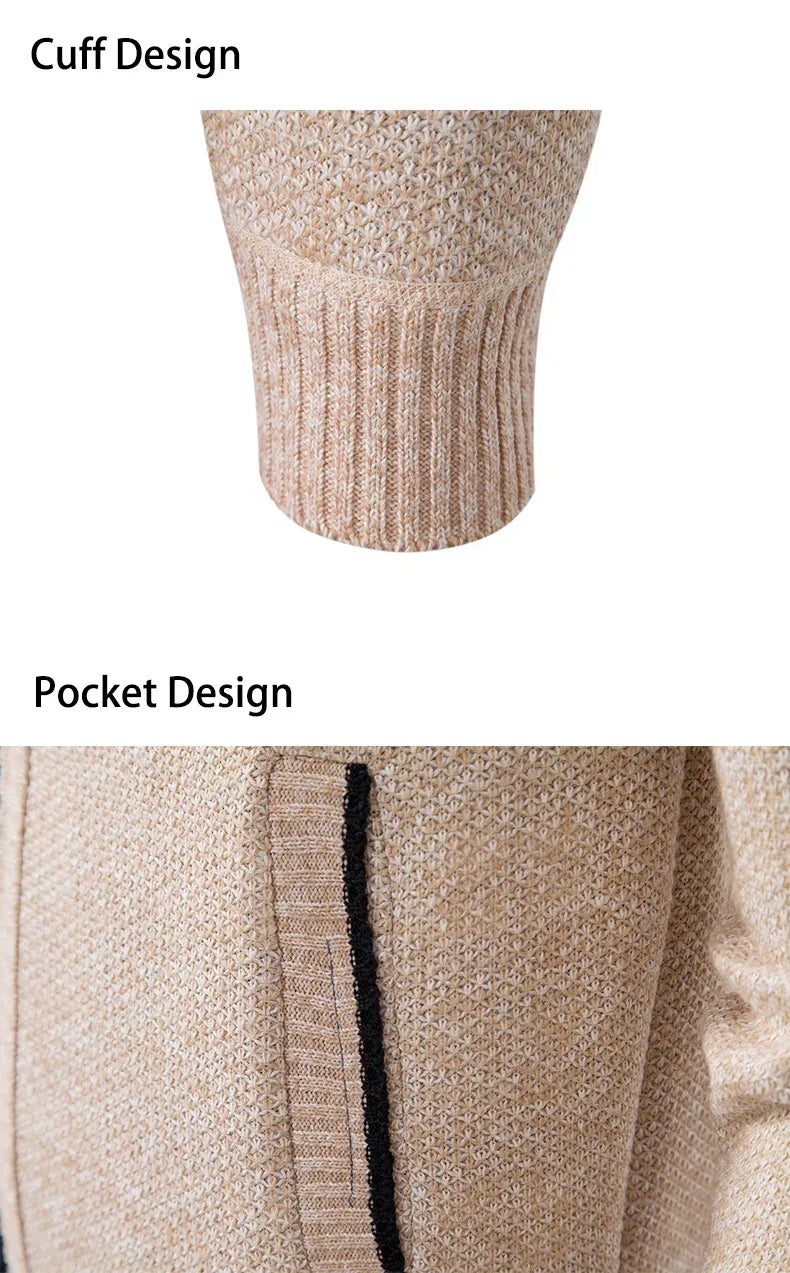 2025 Autumn and Winter New Jersey Men's Casual Sports Coat Solid Color Stand Collar Sweater Grab Fleece Warm Zipper Cardigan