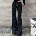 Black Gothic Punk Multi-Pocket Zipper Denim Jeans Men And Women Y2K American Baggy Fashion High Waist Loose Wide-Leg Jeans