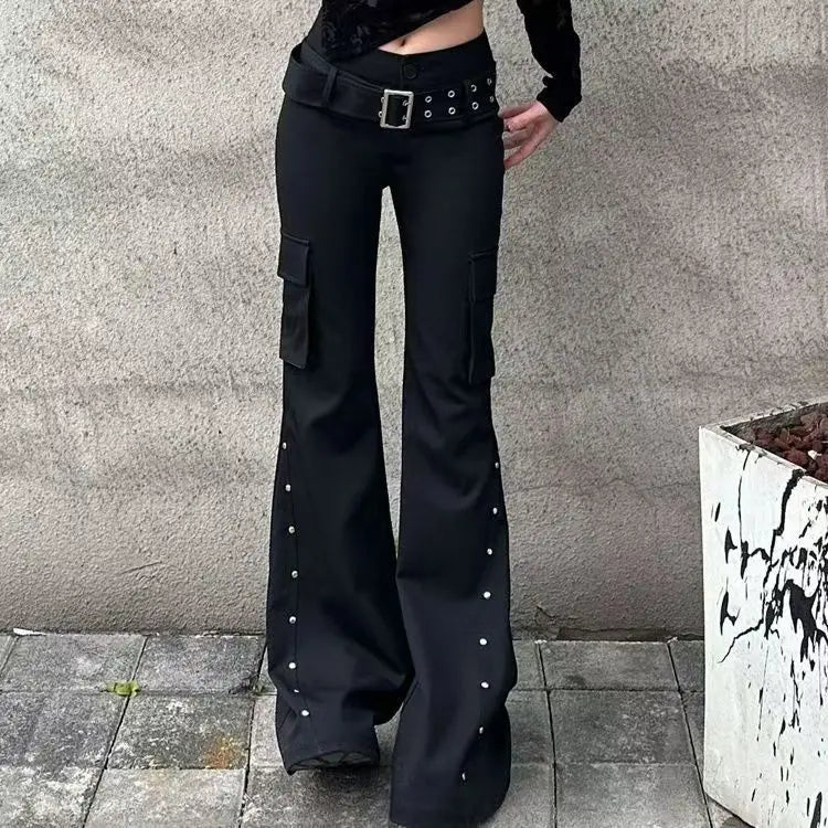 Black Gothic Punk Multi-Pocket Zipper Denim Jeans Men And Women Y2K American Baggy Fashion High Waist Loose Wide-Leg Jeans