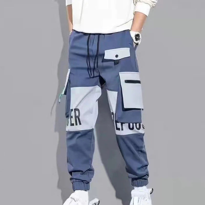 Men Drawstring Casual Pants Ribbon Tassel Pocket Hip Hop Joggers Cargo Pants Workout Sweatpants Trousers Sweatpants Streetwear