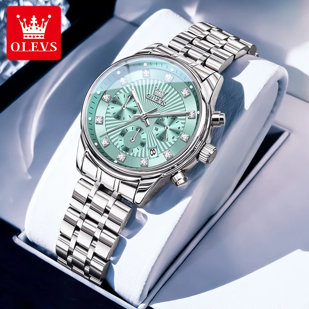 OLEVS 3669 Womens Watch Fashion Brand Waterproof Luminous Multifunctional Chronograph Quartz Watch Date Ladies Watches With Box
