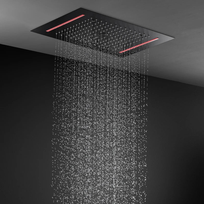 Digital Shower Set Ceiling Rain Shower Head LED Black Thermostatic Mixing Valve